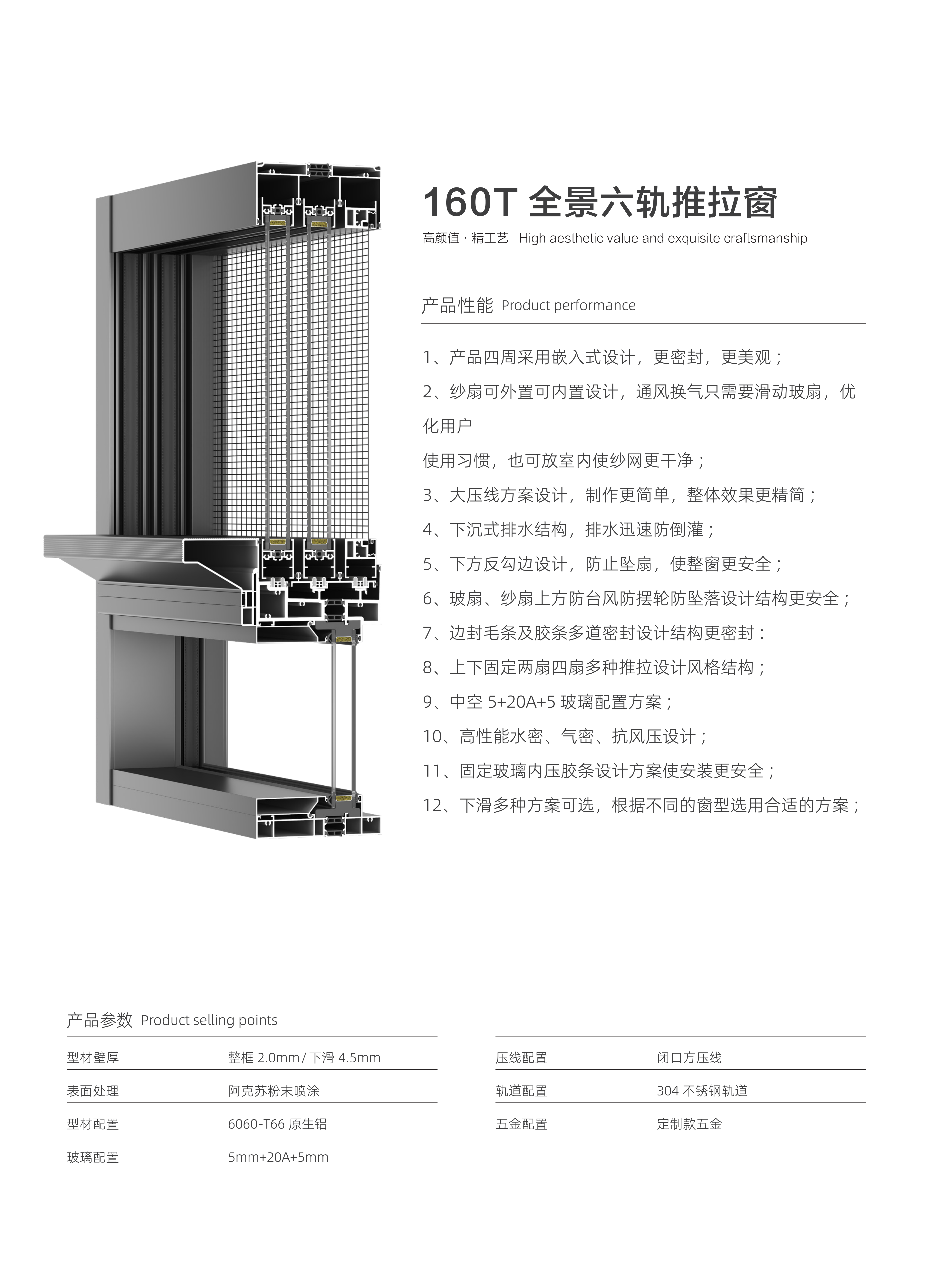 160全景六轨推拉窗细节展示